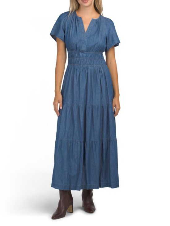 Tommy Hilfiger Dresses & Skirts - TOMMY HILFIGER Triple Elastic Smocked Waist Chambray Maxi Dress